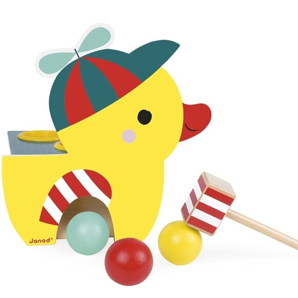 Janod Wooden Duck Frappa Ball Hammer Toy For 12 Months+ Brand New - Picture 4 of 9